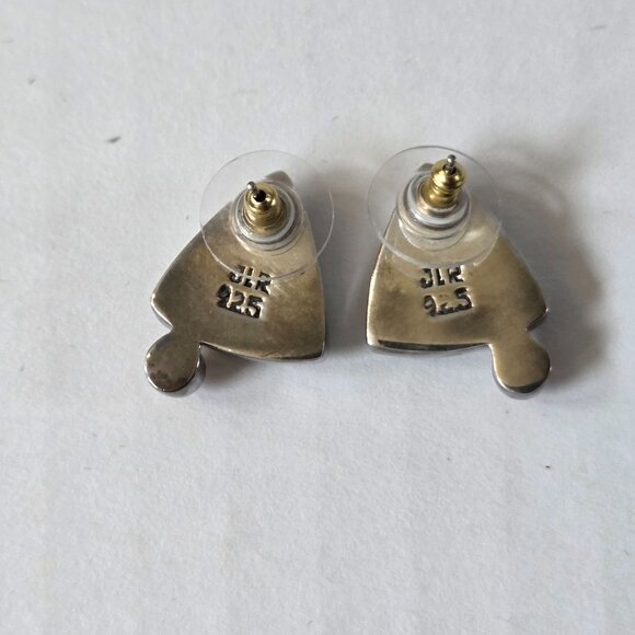 Janice Lee Ripley Earrings Sterling Silver Beveled Triangle Amber Cabochon Boho - Picture 4 of 4